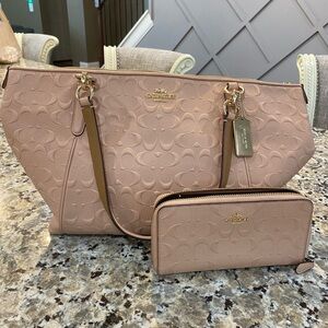 Coach Signature Embossed Tote and Zip Wallet in Blush Pink